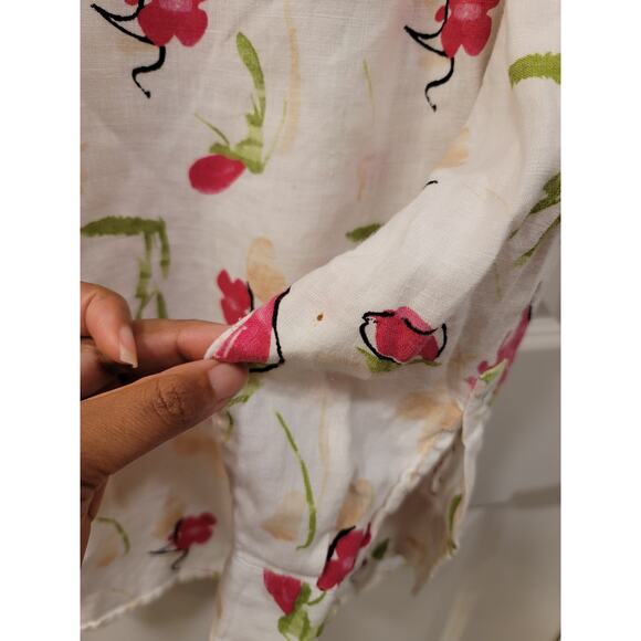 Liz Claiborne Floral Linen Tunic with roll tab sleeves - Picture 7 of 10
